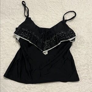 Croft & Barrow Black Tankini‎ Swim Suit Top cut out ruffle trim v neck size 12